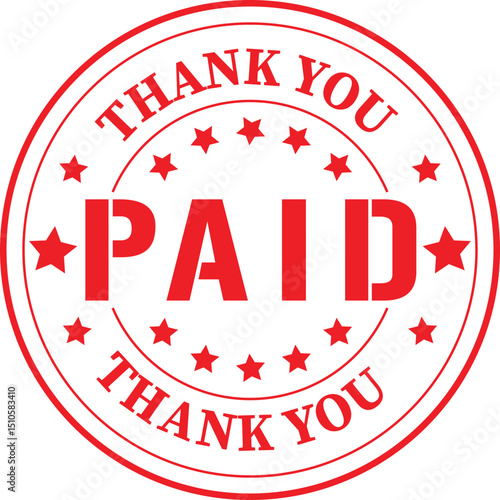 Paid stamp with thank you lettering. Payment confirmation seal.