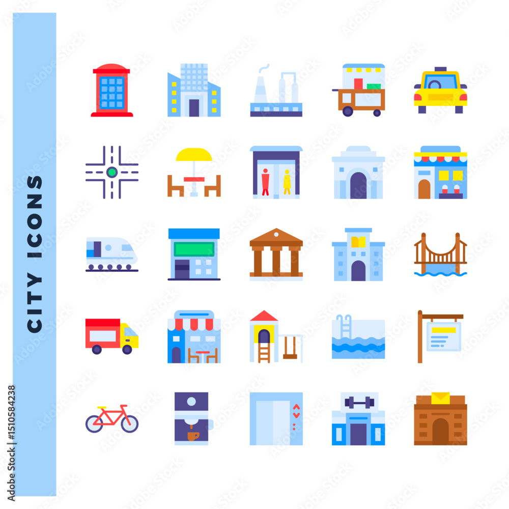 Fototapeta premium 25 City Flat icon pack. vector illustration.