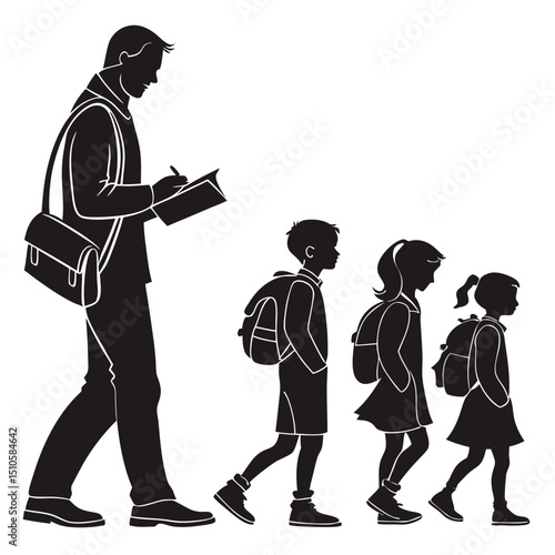 silhouette Man girl students classmates pictogram icon on white background