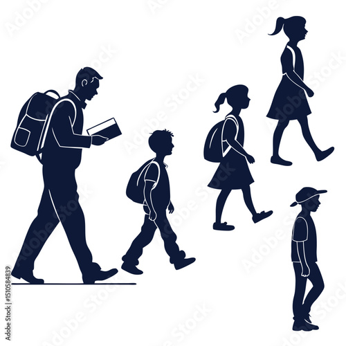 silhouette Man girl students classmates pictogram icon on white background