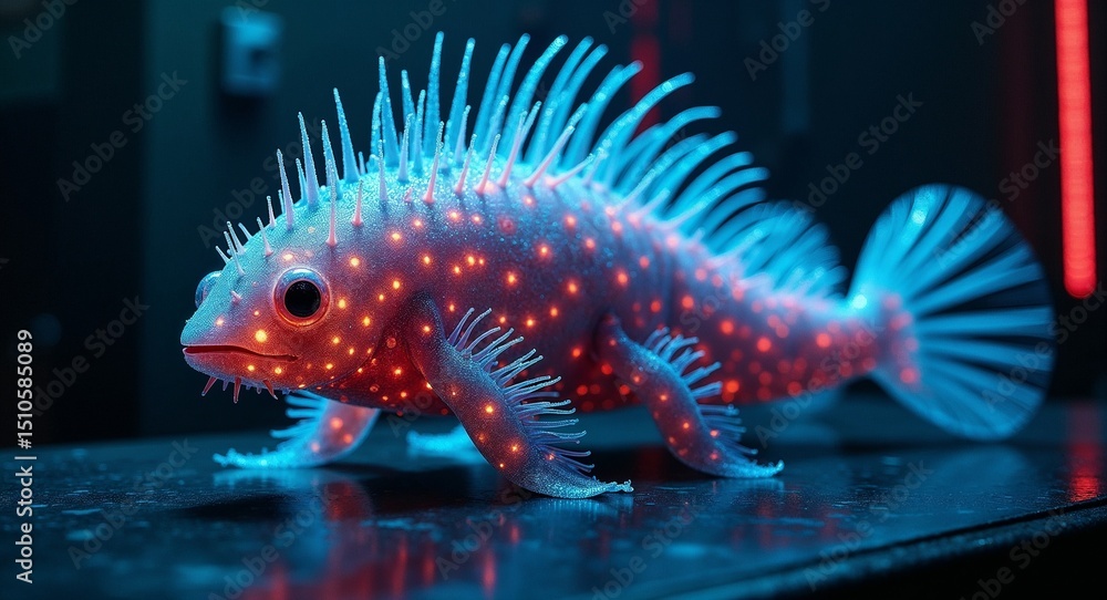 Fototapeta premium Digital Art of Aquatic Fantasy Creature with Shimmering Blue Skin and Red Glow