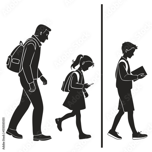 silhouette Man girl students classmates pictogram icon on white background