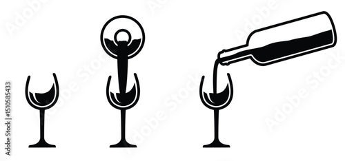 Time to drink. White or red wine with wine glass, wine bottle. Enjoy and chill, just relax, cheers. Funny wineglass toasting. Happy weekend party idea concept. Pouring a glass of wine.