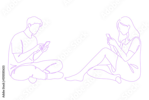 person sitting while using a smartphone pose lineart illustration