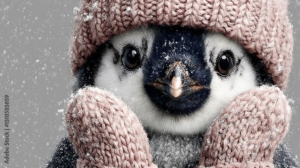 Obraz premium Adorable Penguin in Winter Wonderland