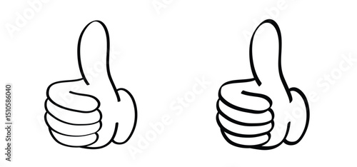Cartoon thumbs up. Do and don't or like and dislike symbols. Yes or no button with thumbs up and thumbs down. Gesture hand drawn.