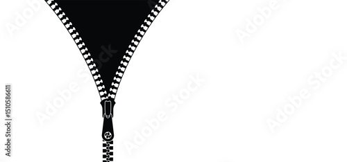 Cartoon zip fastener with zipper puller ans eye. Clasp for clothes. Clothing accessories and zip types. Zippers. Set of closed and open zip with fastener. Unzip, closed zipper locks. Sewing zip line.