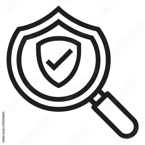 Secure search magnifying glass shield checkmark icon