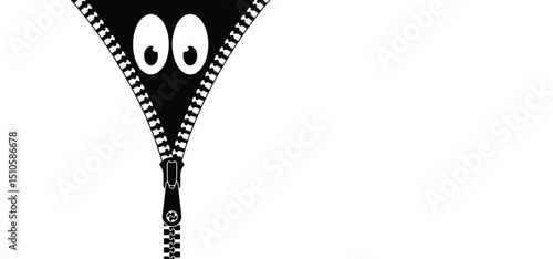 Cartoon zip fastener with zipper puller ans eye. Clasp for clothes. Clothing accessories and zip types. Zippers. Set of closed and open zip with fastener. Unzip, closed zipper locks. Sewing zip line.