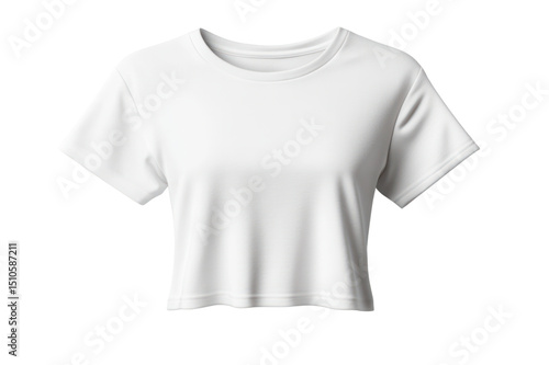 Plain white cropped T-shirt with short sleeves and round neckline, casual minimalistic fashion top, versatile summer clothing for women and girls