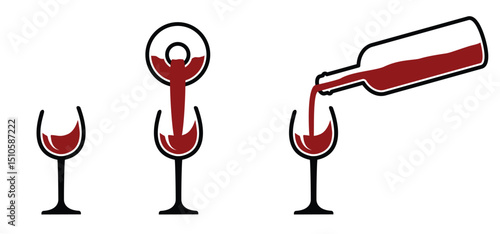 Time to drink. Red wine with wine glass, wine bottle. Enjoy and chill, just relax, cheers. Funny wineglass toasting. Happy weekend party idea concept. Pouring a glass of wine.