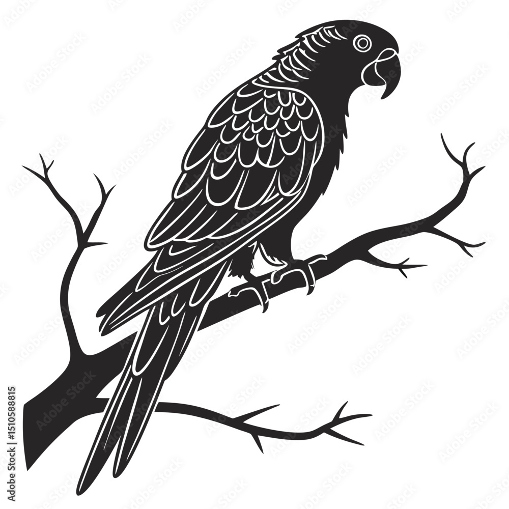 Fototapeta premium Silhouette parrot on white background