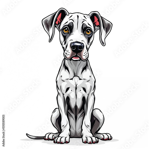 Adorable Cartoon Great Dane Puppy Vector Illustration