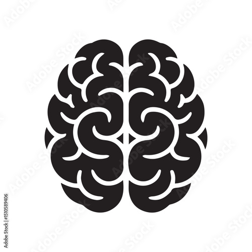 Human brain flat icon for app and website. Vector black silhouette. with white background