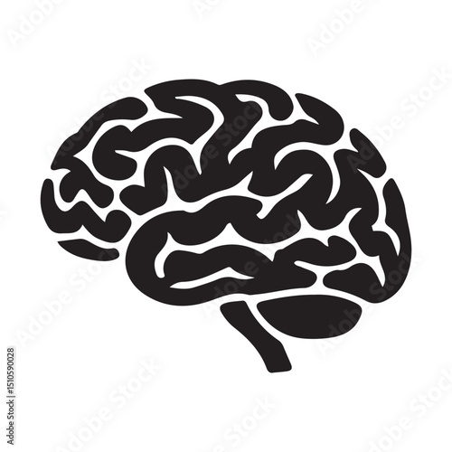 Human brain flat icon for app and website. Vector black silhouette. with white background