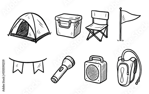 set of camping objects