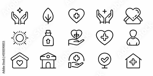 Thin line charity care icon set generous sympathetic design for nonprofit organizations and websites