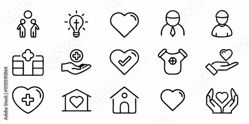 Thin line charity care icon design featuring generous and sympathetic themes