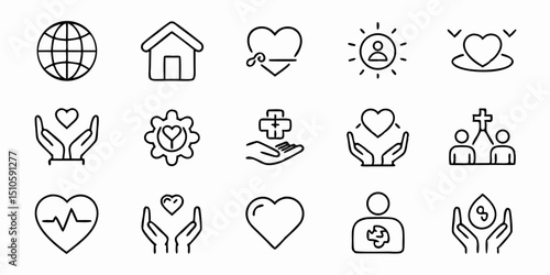 Single charity care icon design featuring thin lines and a generous sympathetic style