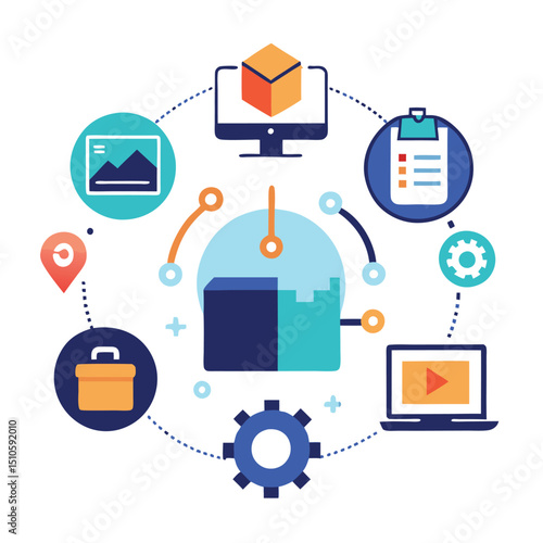 Digital Transformation Process Vector Illustration with Technology Icons