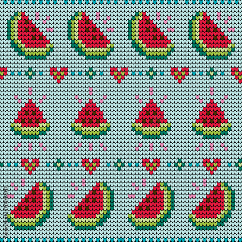 Cute Watermelon Knitting Seamless Pattern Summer Fruit Stitch Design