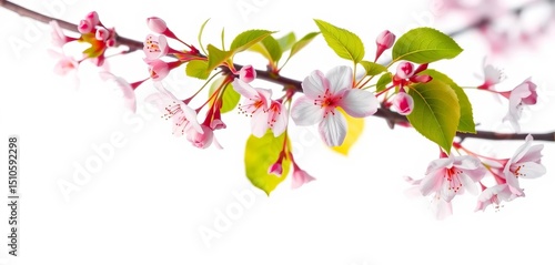 Wallpaper Mural Delicate sakura branch with blossoms and leaves isolated on white Spring floral design element, isolated, blossom Torontodigital.ca