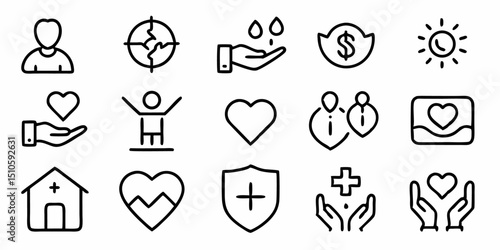 Thin line charity care icon design featuring generous and sympathetic themes