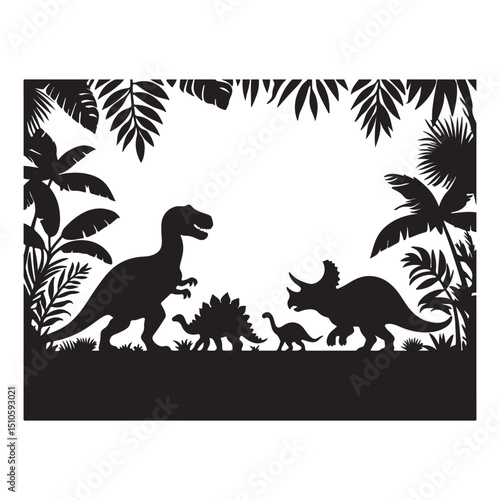 Jurassic park silhouette tropical dinosaurs scene