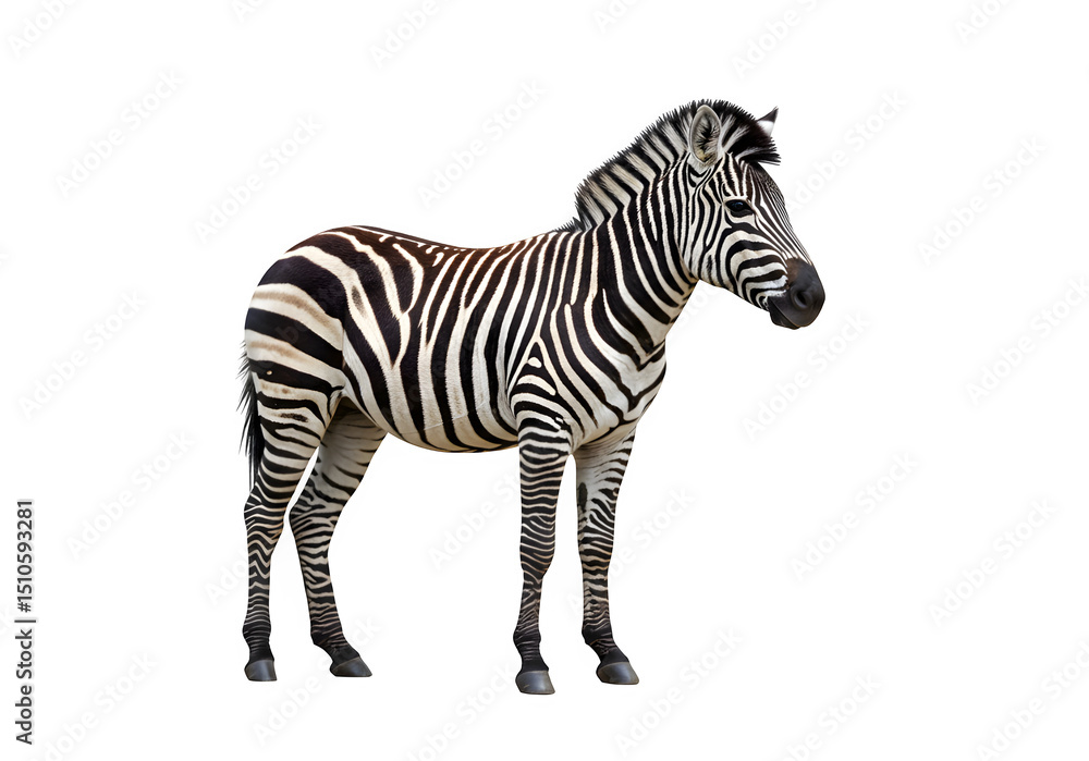 Obraz premium Realistic zebra cutout ideal for wildlife graphics and educational materials. isolated on white or transparent background. PNG