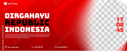 Indonesia independence day horizontal banner template with photo frame