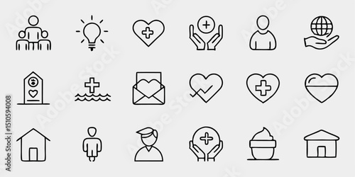 Thin line charity care icon design featuring generous and sympathetic themes