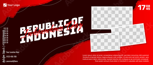 Indonesia independence day horizontal banner template with photo frame