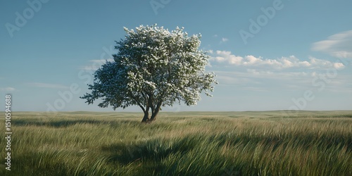 Solitary Tree in Serene Field A Peaceful Landscape Photograph