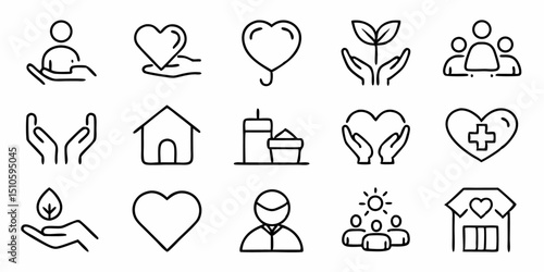 Thin line charity care icon design featuring generous and sympathetic themes