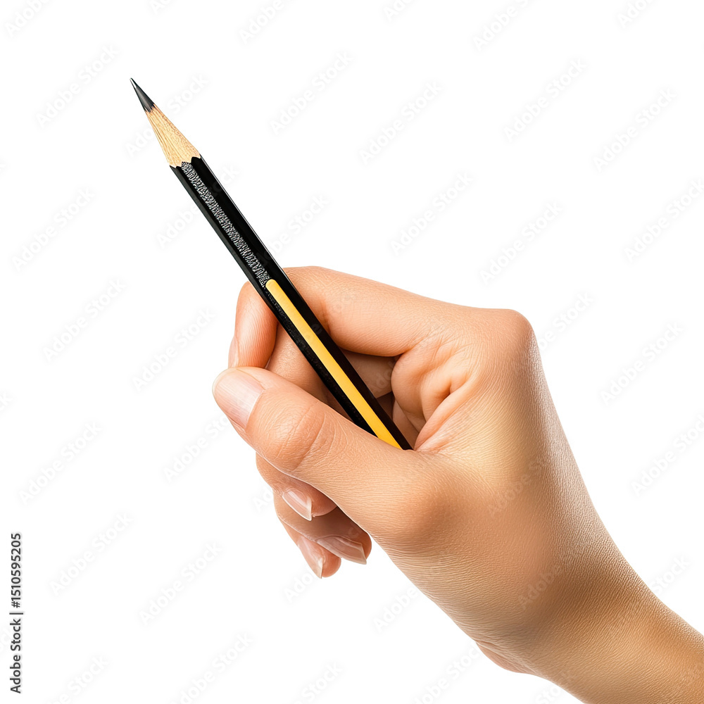 Female hand holding pencil vertically isolated on white background. Female hand holding pencil vertically isolated on white background.