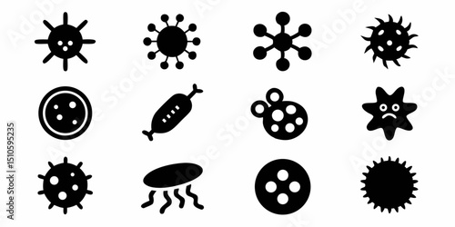 Microbial colony icon design featuring bacteria and viruses in cmyk color scheme
