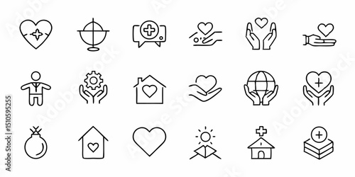 Thin line charity care icon design featuring generous and sympathetic themes