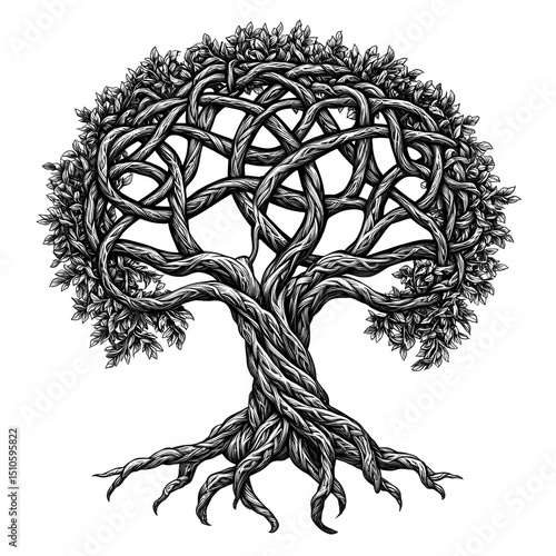 Tree of life drawing, intricate norse yggdrasil illustration, high resolution photo