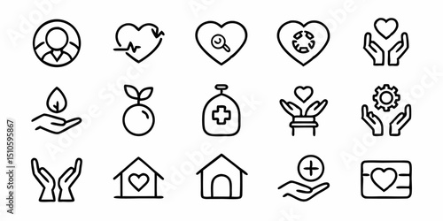 Thin line charity care icon design featuring generosity and sympathy