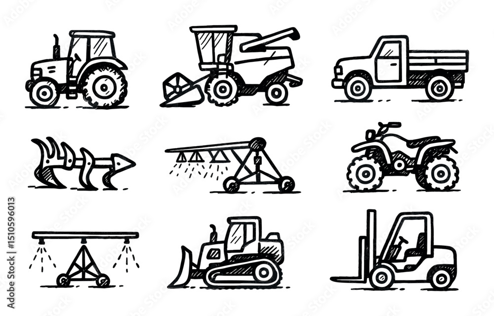 Naklejka premium Farm Equipment Icons