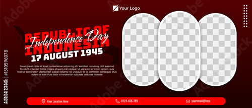 Indonesia independence day horizontal banner template with photo frame