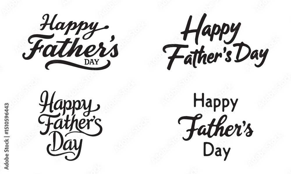 Happy Father's Day Typography Set with Hat and Tie Elements – Stylish Black Calligraphy Vector Design Happy Father's Day Typography Set with Hat and Tie Elements – Stylish Black Calligraphy Vector Design