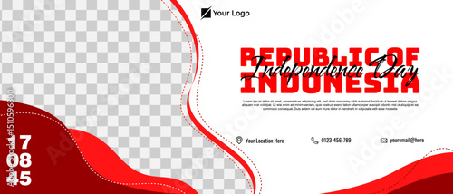 Indonesia independence day horizontal banner template with photo frame