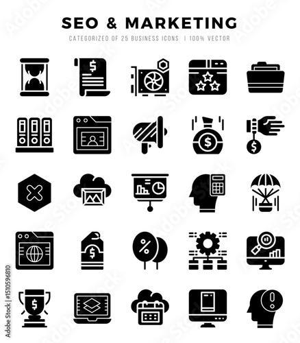 Vector SEO & Marketing types icon set in Glyph style. vector illustration.