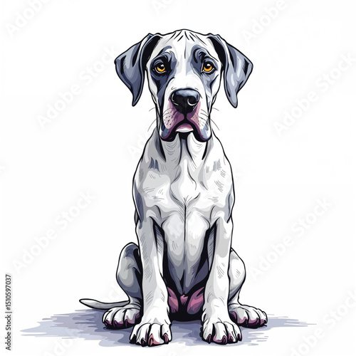 Adorable Cartoon Great Dane Puppy Vector Illustration