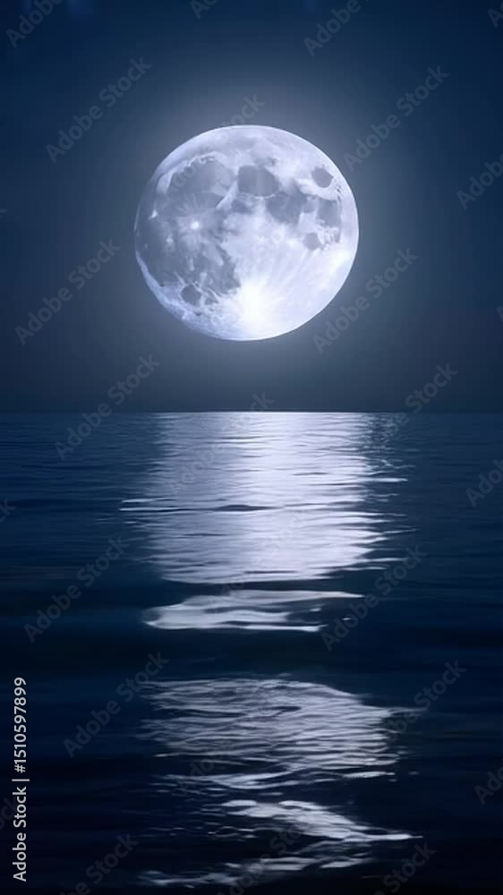 : Full moon reflecting on a calm sea in vertical format. : Full moon reflecting on a calm sea in vertical format.