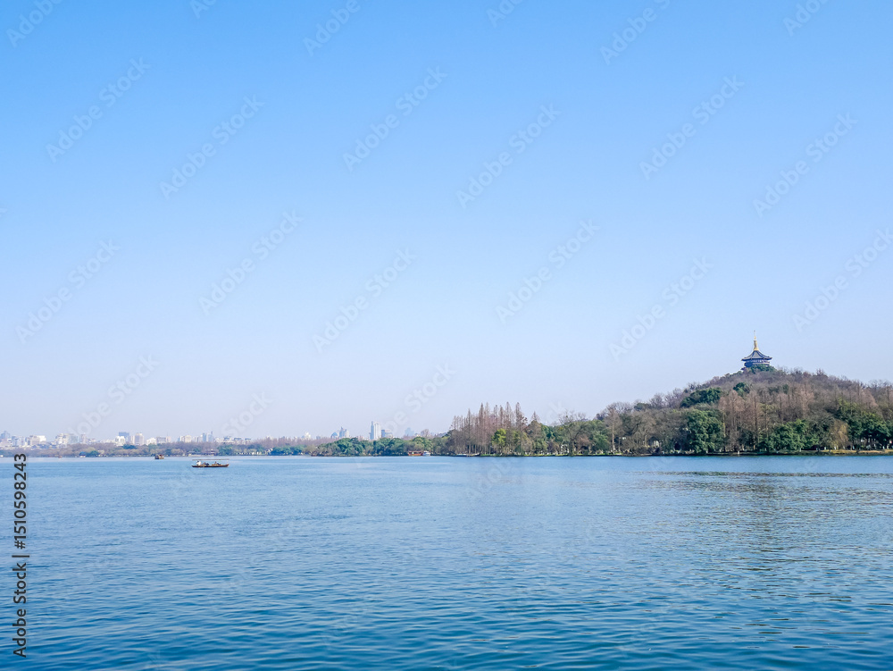 Naklejka premium Landscape of Leifeng pagoda,located at Xihu(west lake) at Hangzhou city,China