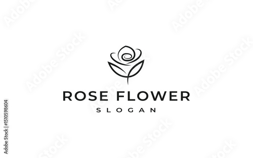 rose logo design vector illustration, simple line rose flower logo template