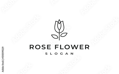 rose logo design vector illustration, simple line rose flower logo template