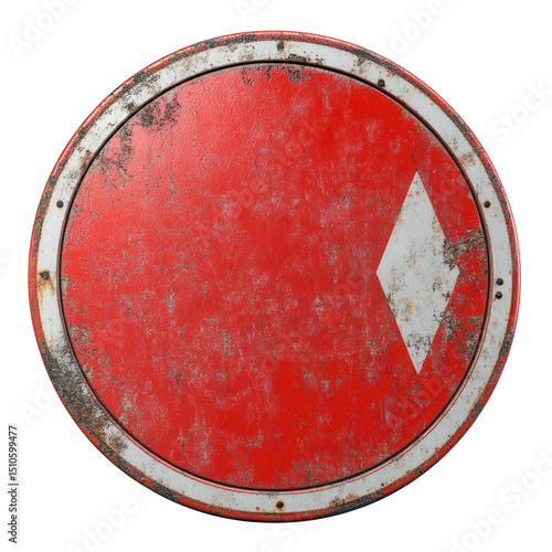 A distressed red sign with a white arrow whispers tales of forgotten on transparent background